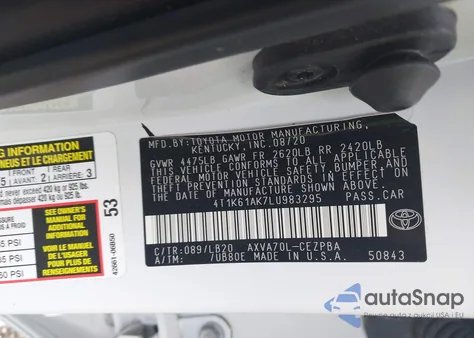 2020 Toyota Camry Xse from USA, damaged, VIN 4T1K61AK7LU983295